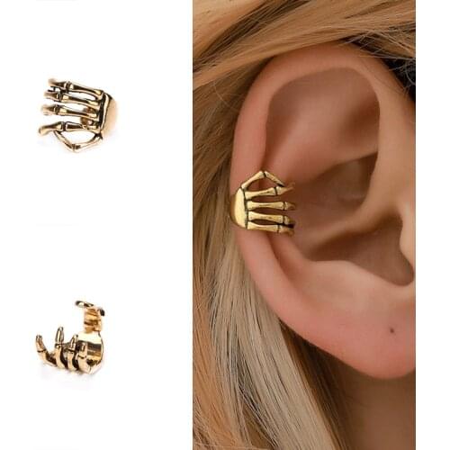 1pcs Unisex Punk Ear Clip Simple Design Skeleton Finger Hand Ear Cuff Round Earring Ear Stud