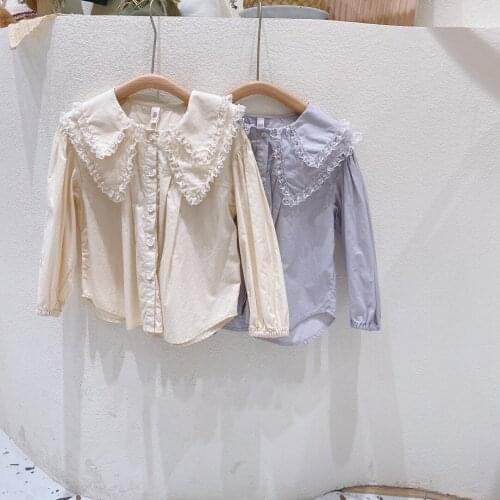 2021 korean style girls ruffles shirt fashion autumn full sleeve girls blouse kids clothes 4-9 years d