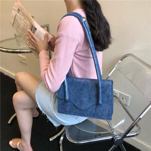 Retro Crocodile Pattern Womens Underarm Bag Large Capacity Ladies Shoulder Bag Fashion PU Leather Small Tote Purse Handbags