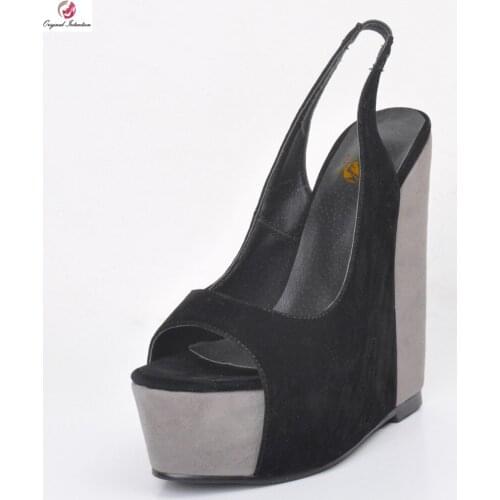 Original Intention New Elegant Women Pumps Stylish Platform Peep Toe Wedges Pumps Nice Black&Grey Shoes Woman Plus US Size 4-15