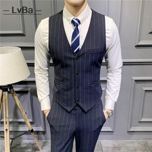 Suit Vest Men Striped Formal Dress Slim fit Vest party Male Business Wedding Waistcoat