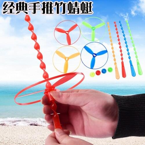 10Pcs Children Colorful Bamboo Dragonfly Plastic Handle UFO Toy Fairy Flying Saucer Ourdoor Toys For Kids Gifts