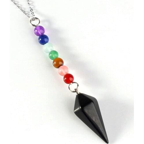100-Unique 1Pcs Silver Plated Hexagonal Pyramid Pendant Healing Chakra Black Agates Necklace Charm Jewelry