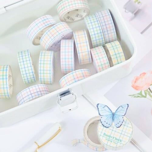 15mm Grid Washi Tape Cute Decorative Adhesive Tape Solid Color Masking Tape For Stickers Scrapbooking DIY Stationery Tape