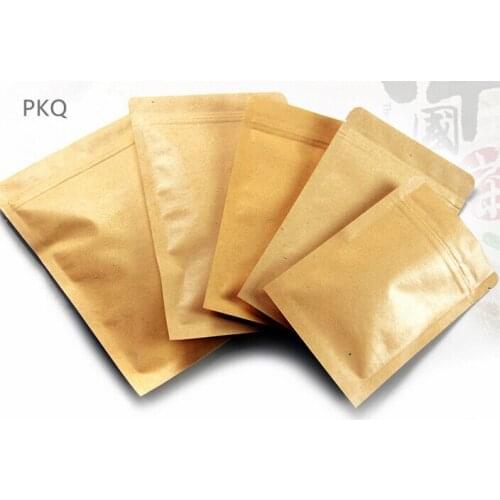 200pcs Zipper Kraft Paper Bag Small Ziplock Bag for Coffee/Tea Aluminum Foil Storage Bag Kraft Packaing Pouch Food Package Bags