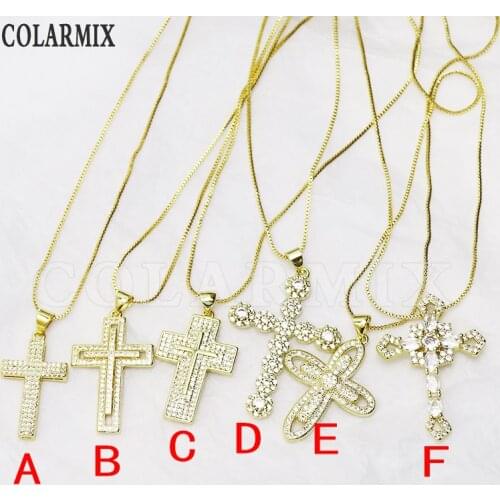 3 Pcs Mix shape Cross pendant Necklace Jewelry Zircon jewelry Pendant Necklace Slim box chain Jewelry necklace 8387