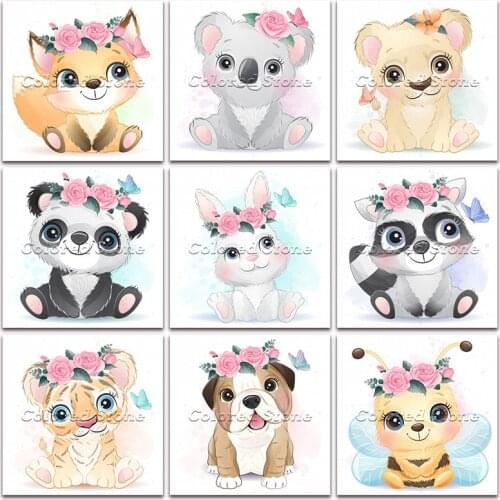 New Diamond painting Cartoon Animal Flower fox koala lion panda rabbit raccoon tiger dog bee 5D Full Square Drill embroidery 149