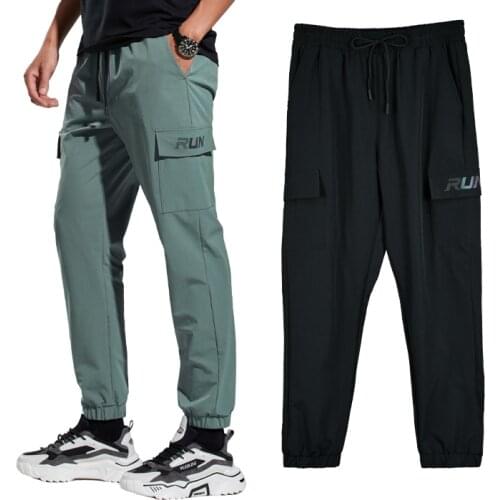 Workout Sport Pants Tooling Men Running Quick Dry Breathable Elastic Loose Training Trousers Jogging Man Fitness Straight Pants