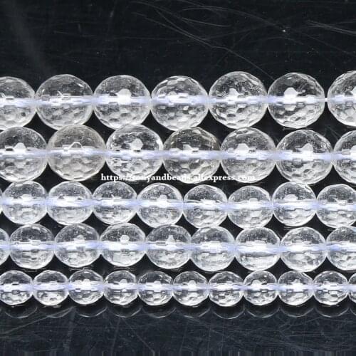 Natural Stone Faceted Clear Quartz Loose Beads 15" Strand 4 6 8 10MM Pick Size For Jewelry Making