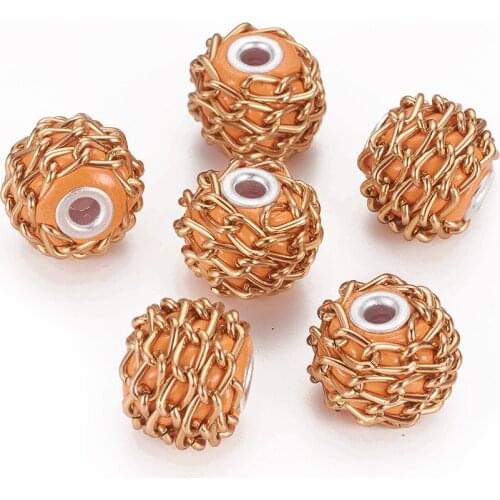 5pcs Handmade Indonesia Round Beads bracelet necklace jewelry making with Aluminium Chains 16.5~18x14~15mm,Hole: 3~3.5mm