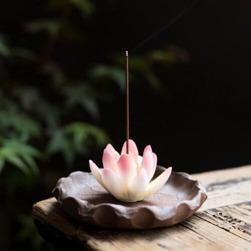 Handmade incense holder household Japanese-style lotus ceramic sandalwood incense holder living room interior decoration