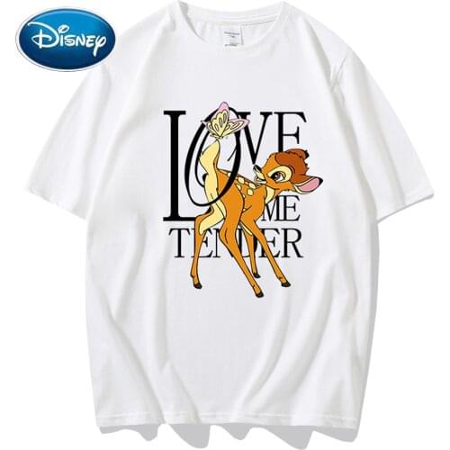 Disney Fashion Bambi Deer Love Cartoon Print Tee Couples Unisex Women O-Neck Pullover T-Shirt Short Sleeve Tops 8 Colors Female