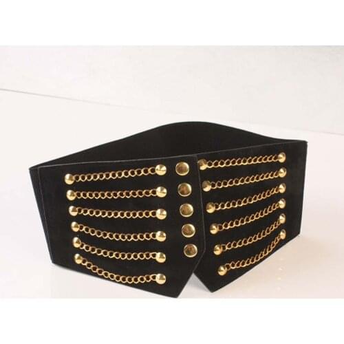 Europe and the United States girls fashion obi belt spot wholesale elastic waist waist decoration joker black rivet closure Y049