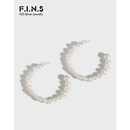 F.I.N.S Baroque Pearl Hoop Earrings S925 Sterling Silver Irregular Fresh Water C-Shaped Round Earrings Big Earrings For Party