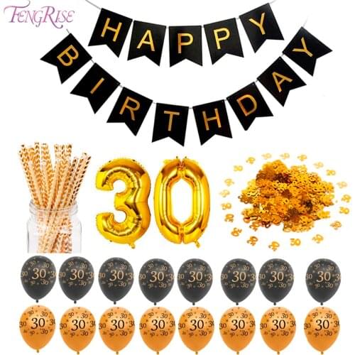 FENGRISE 30 40 50 60 70 Happy Birthday Party Decorations Adult Customized Birthday Party Supplies Gold Black Anniversary Decor