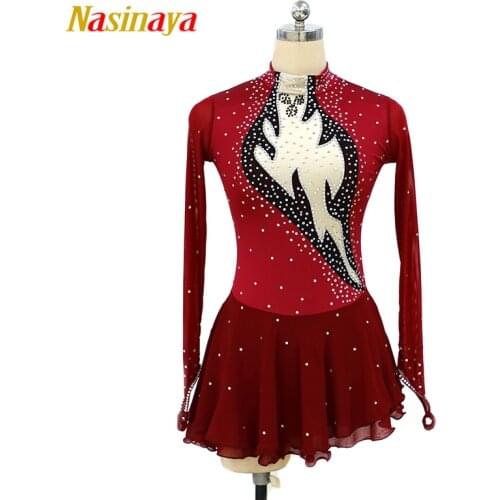 Nasinaya Figure Skating Dress Customized Competition Ice Skating Skirt for Girl Women Kids Gymnastics Performance Backless Red