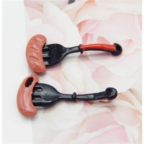 GraceAngie 4pcs Sausage food fork charms Kawaii Alloy Pendant Jewelry Findings Enamel Food Jewelry Handmade Necklace Pendant