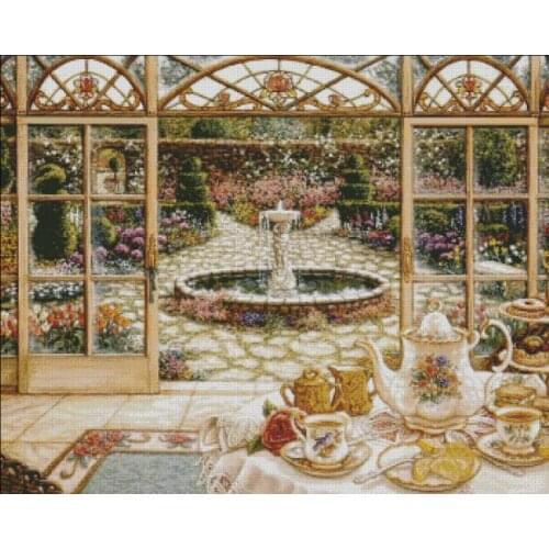 Exquisite Garden Fountain Top Quality Embroidery Needlework 14CT Unprinted Cross Stitch Kits DIY Art Handmade Home Decor
