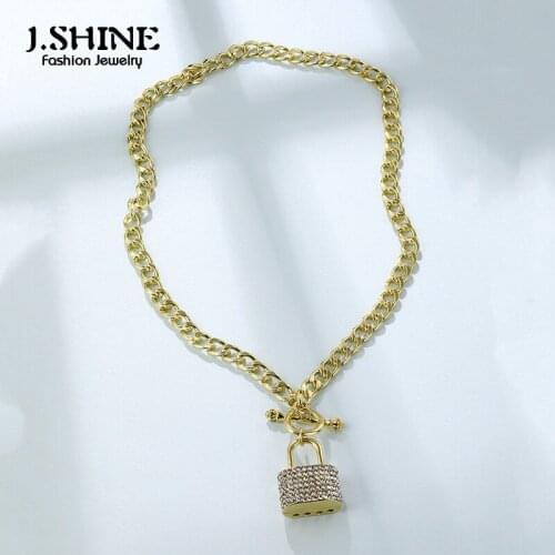 JShine Trendy Punk Thick Chain Link Bling Rhinestone Lock Pendant Necklace OT Bar Padlock Choker Fashion Jewelry Accessories