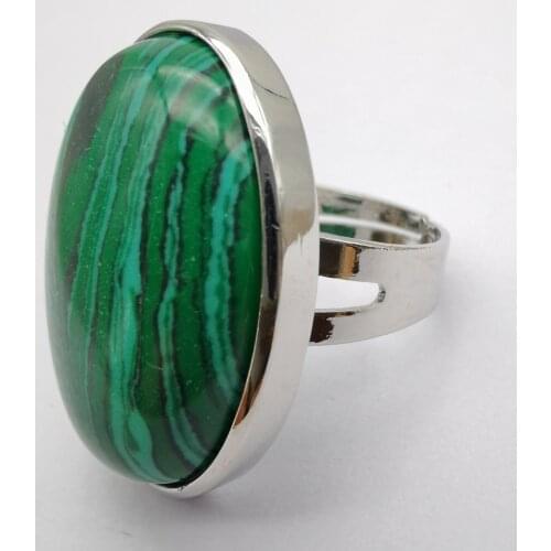 Green Malachite Stone Oval Bead GEM Finger Ring Jewelry Size 8-9 X116