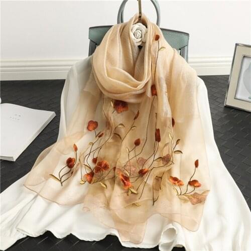 Summer Headscarf Thin Women Silk Wool Scarf Floral Embroidery Hijab Female Foulard Spring Shawls Wraps Bufanda Pashmina Stoles