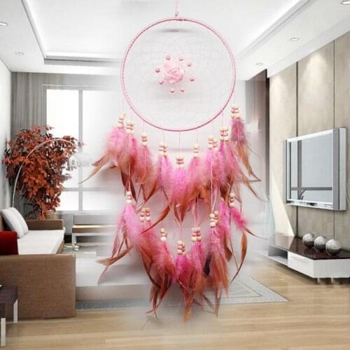 DIY Dream Net Catcher With Beads Feather Dreams Girl Macrame White And Pink Large Tapestry Home Decoration Car Ornament