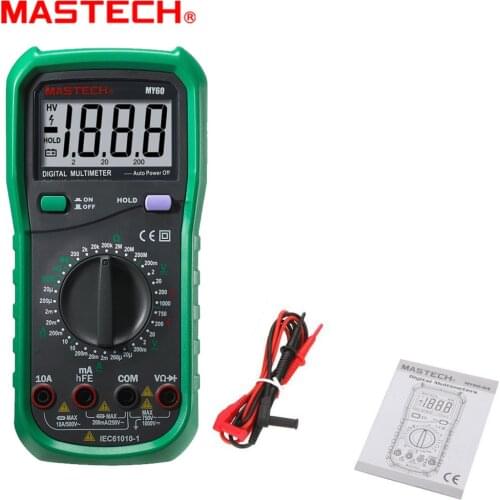 MASTECH MY60 Digital Multimeter DMM AC/DC Voltmeter Ammeter Ohmmeter Tester w/hFE Test Multimetro Ammeter Multitester