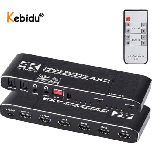 Matrix 4x2 4K @ 60Hz HDR HDMI-compatible Switch Splitter 4 in 2 out YUV 444 Optical SPDIF + 3.5mm jack Audio Extractor Switcher