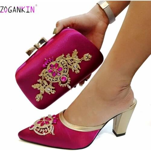 2019 New Magenta Color Royal Wedding Clutch Bag Match Italian Women Shoes and Bag Matching Set African Shoes and Bag Match