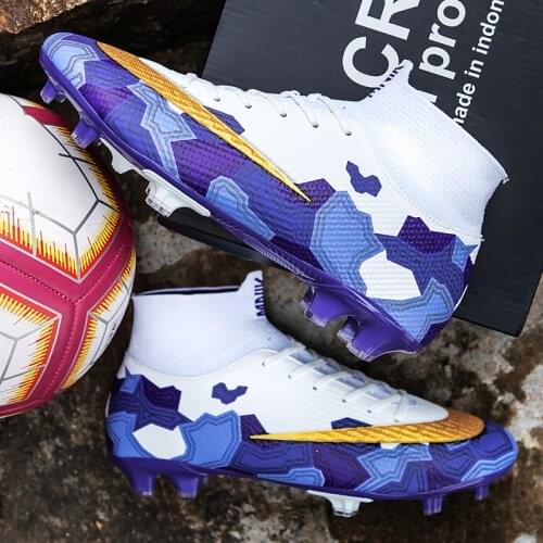 2020 New Men Kids Football Boots Turf Soccer Shoes Cleats Training High Ankle Sport Sneakers Mens Dropshipping Eur size 35-45