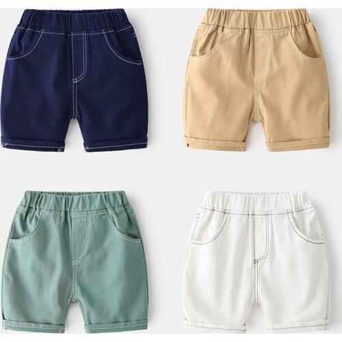 New 2021 Kids Boys Summer Casual Shorts Children Short Pants with Pockets Baby Boys Solid Elastic Mid Waist Shorts Trousers
