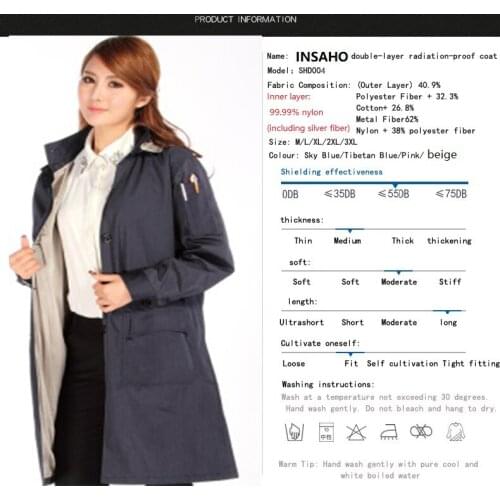Genuine INSAHO women eletromagnetic radiation proof hooded coat,Double layer metal fiber strong material to protect well.SHD004D