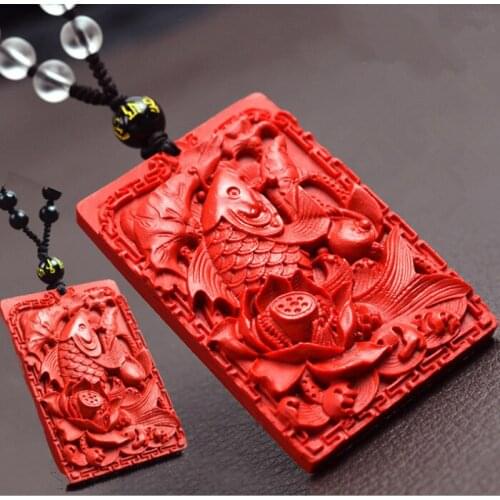 Lotus fish pendant necklace Taiwan health cinnabar gem pendant necklaces women gift new arrival sweater chain 028