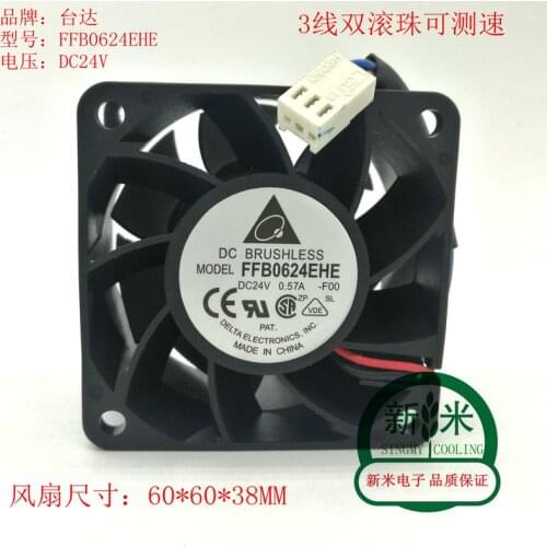 USED DELTA FFB0624EHE 6038 24V 0.57A 6CM 3lines test speed frequency cooling fan