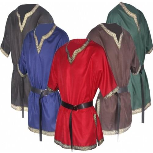 Adult Men Medieval Knight Warrior Costume Green Tunic Clothing Norman Chevalier Braid Viking Pirate Saxon LARP Top Shirt For Men