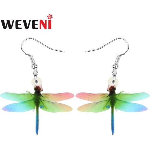 WEVENI Acrylic Charm Dragonfly Earrings Print Long Cute Insect Animal Dangle Drop For Women Girls Kid Trendy Gift Summer Jewelry