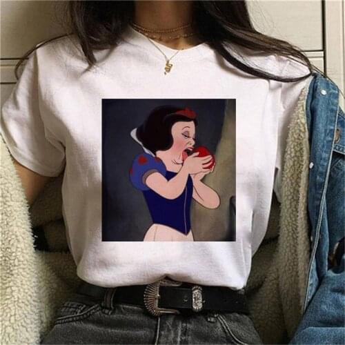 Disney Women Cartoon Snow White Princess T Shirt Bad Girl Print All-match White Ladies T-shirt Tops Street Casual Tee shirts