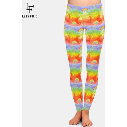 LETSFIND Fashion New 3D Cartoon Rainbow Print Women Stretch Pants High Waist Fitness Slim Soft Legging Plus Size Polyester