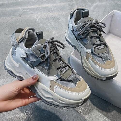 2021 Women Platform Sneakers INS Fashion Mesh Woman Vulcanized Shoes Tenis Female Thick Sole Yellow Running Casual Shoes Size 41