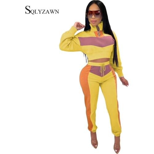 Fall Winter Color Block 2 Piece Set Women Tracksuit Long Sleeve Jacket Top Pant Sweat Suit Streetwear Matching Sets Club Outfits