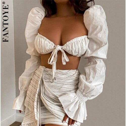 FANTOYE Flare Sleeve Ruched Womens Crop Tops Autumn Zipper Backless Pure Bodycon Tank Top Femme White Slim Sexy Woman Clothing