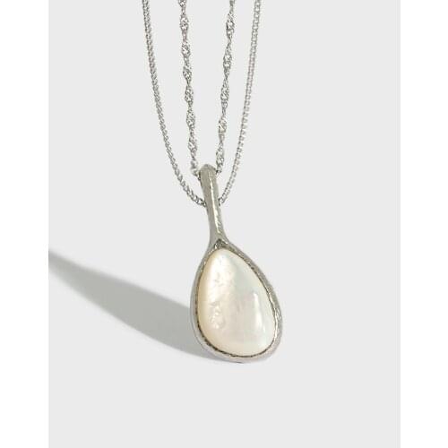 SHANICE 925 Sterling Silver ins light luxury texture drop-shaped mother shell pearl pendant Women Choker Necklace Collier Femme