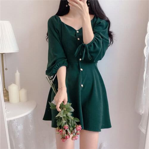 Dresses Women Fashion Korea Japan Style Design Cute Sweet Little Back Dress for women Party Mini Button Vintage sexy dress