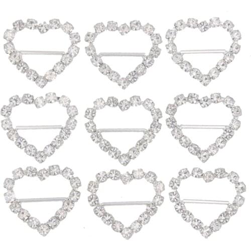 24mm 9/10" Silver Heart Rhinestone Embellishment DIY Accessories Decoration Buckle Wedding Invitation Card For Ribbon Slider