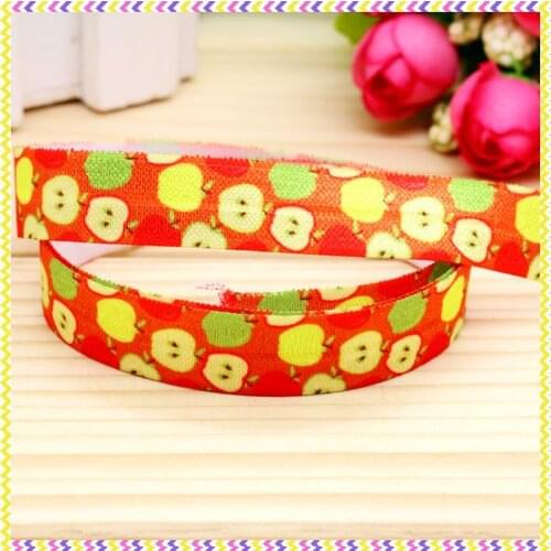 5/8'' Free shipping Fold Elastic FOE autumn apple printed headband headwear hairband diy decoration wholesale OEM P4645