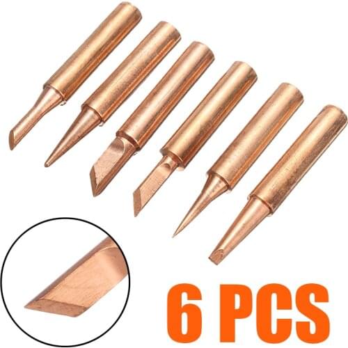 6pcs New Copper Solder Iron Tips 900M-T Lead Free Soldering Welding Tools Set Nonmagnetic Lead-free Solder Tips Welding Head