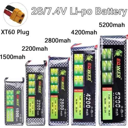 LION POWER 2S Battery 7.4V 1500mAh 2200mAh 2800mAh 4200mAh 5200mAh Lipo Battery with XT60 Plug For RC Toys Car Truck Boat