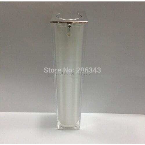 50ML square shape acrylic airless bottle or lotion bottle with airless pump can used for Cosmetic ,pearl white