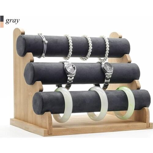 Bamboo Gray Three-layers Bracelet Watch Displays Stand Bracelet Watch Necklace Head Rope Storage Rack Hair Ring Jewelry Displays