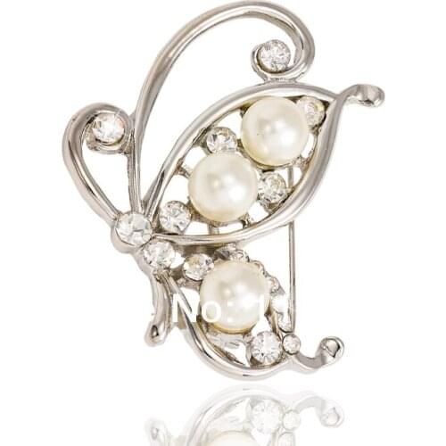 Free Shipping Rhinestone Wedding Dresses Wholesale Pearl Butterfly Brooch For Kids Dress X1426